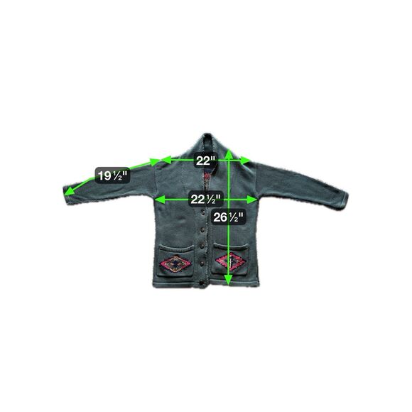 VTG Eddie Bauer Cardigan Sweater Women M Aztec Navajo Southwestern Green Pockets - Picture 11 of 11